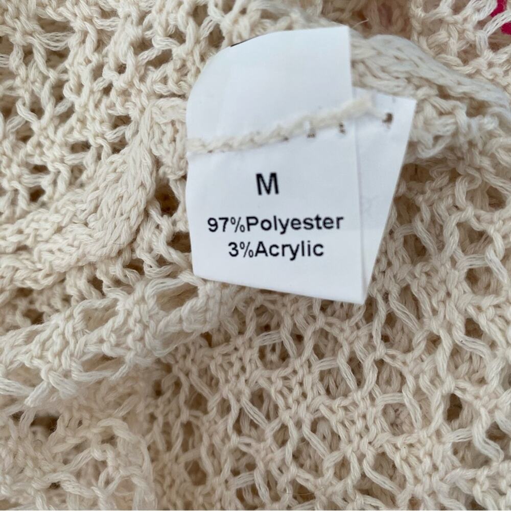 Cream Crochet Long Sheer Swimsuit Brach Coverup Dress size medium - Picture 5 of 6